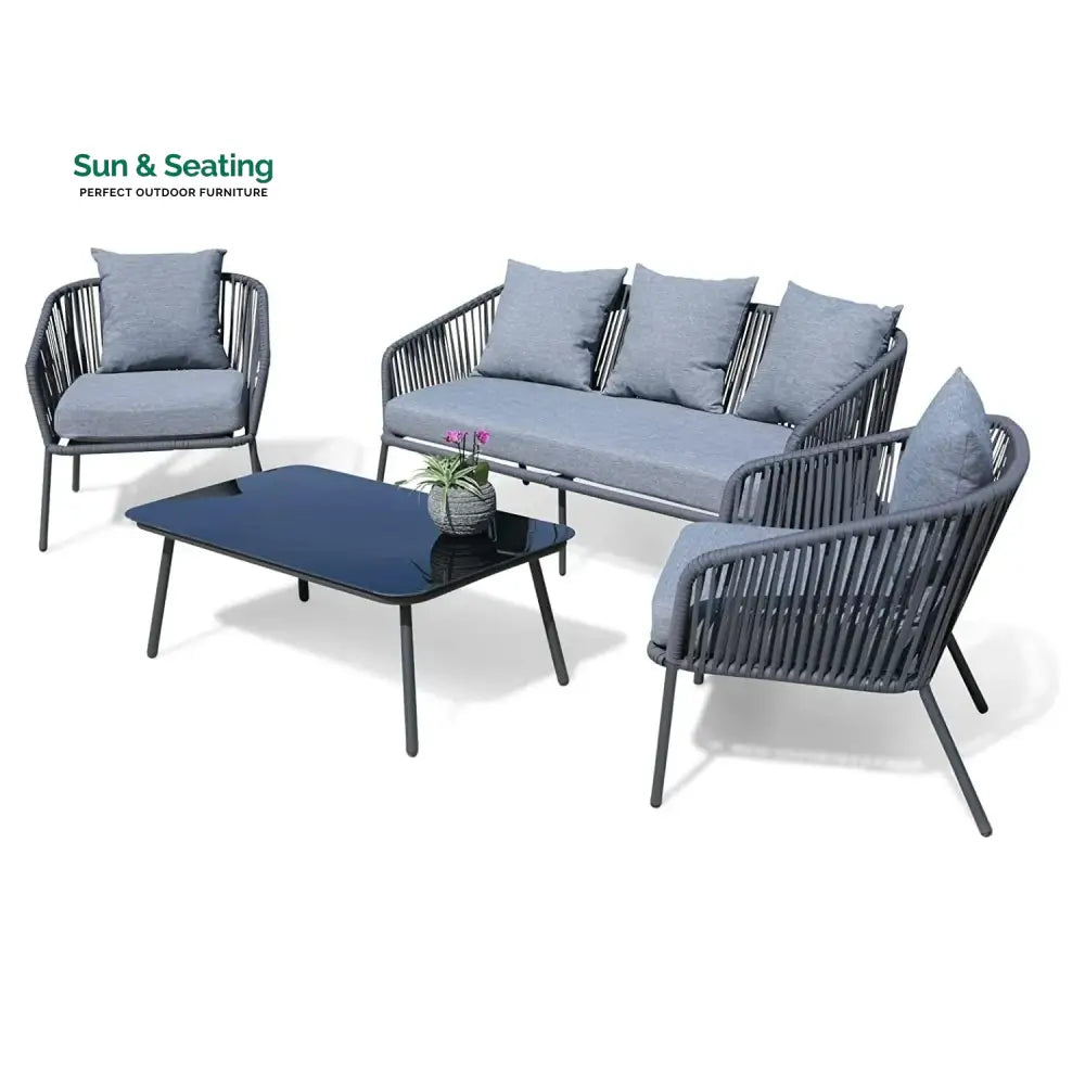 Valencia 4-Piece Outdoor Rope Patio Sofa Set (Grey) Sofa Set