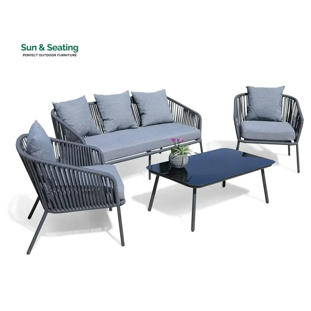 Valencia 4-Piece Outdoor Rope Patio Sofa Set (Grey) Sofa Set