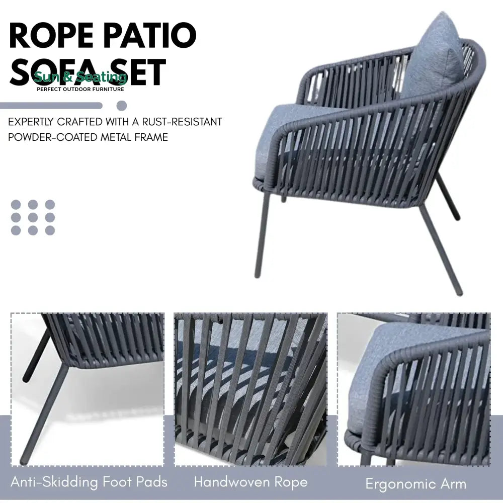 Valencia 4-Piece Outdoor Rope Patio Sofa Set (Grey) Sofa Set