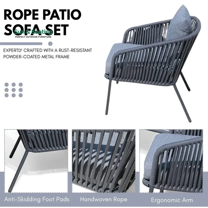 Valencia 4-Piece Outdoor Rope Patio Sofa Set (Grey) Sofa Set