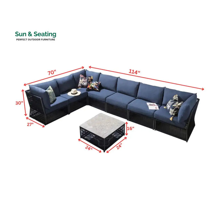 Valencia Outdoor Sofa Set 7 Seater 1 Center Table Set (Blue) Braided &amp; Rope Sofa Sets