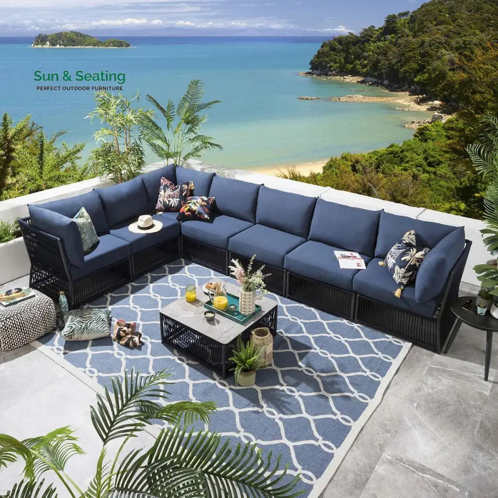 Valencia Outdoor Sofa Set 7 Seater 1 Center Table Set (Blue) Braided & Rope Sofa Sets