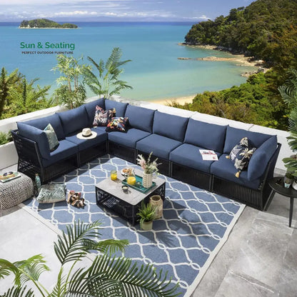 Valencia Outdoor Sofa Set 7 Seater 1 Center Table Set (Blue) Braided & Rope Sofa Sets