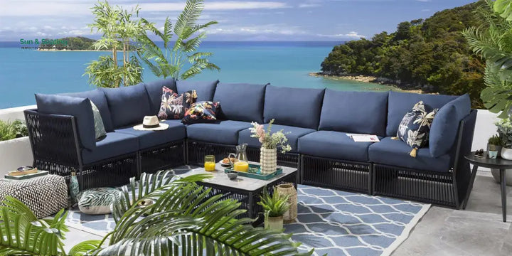 Valencia Outdoor Sofa Set 7 Seater 1 Center Table Set (Blue) Braided &amp; Rope Sofa Sets