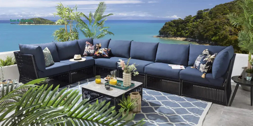 Valencia Outdoor Sofa Set 7 Seater 1 Center Table Set (Blue) Braided &amp; Rope Sofa Sets