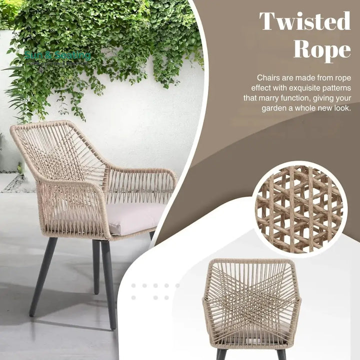 Valentina 5-Piece Outdoor Patio Dining Set with Rope Chairs &amp; Glass Top Table Dining Set