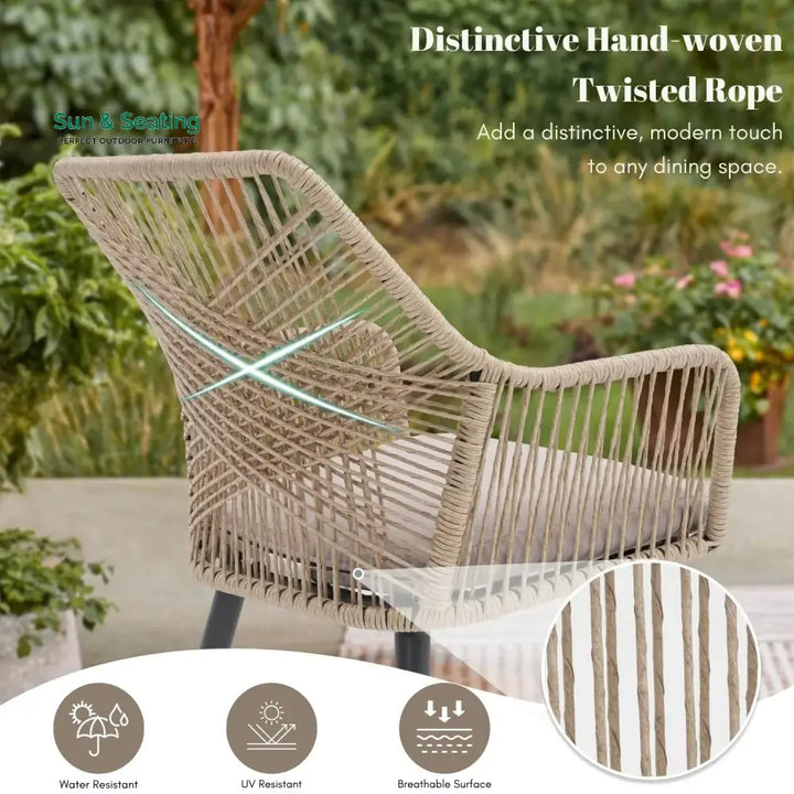 Valentina 5-Piece Outdoor Patio Dining Set with Rope Chairs &amp; Glass Top Table Dining Set