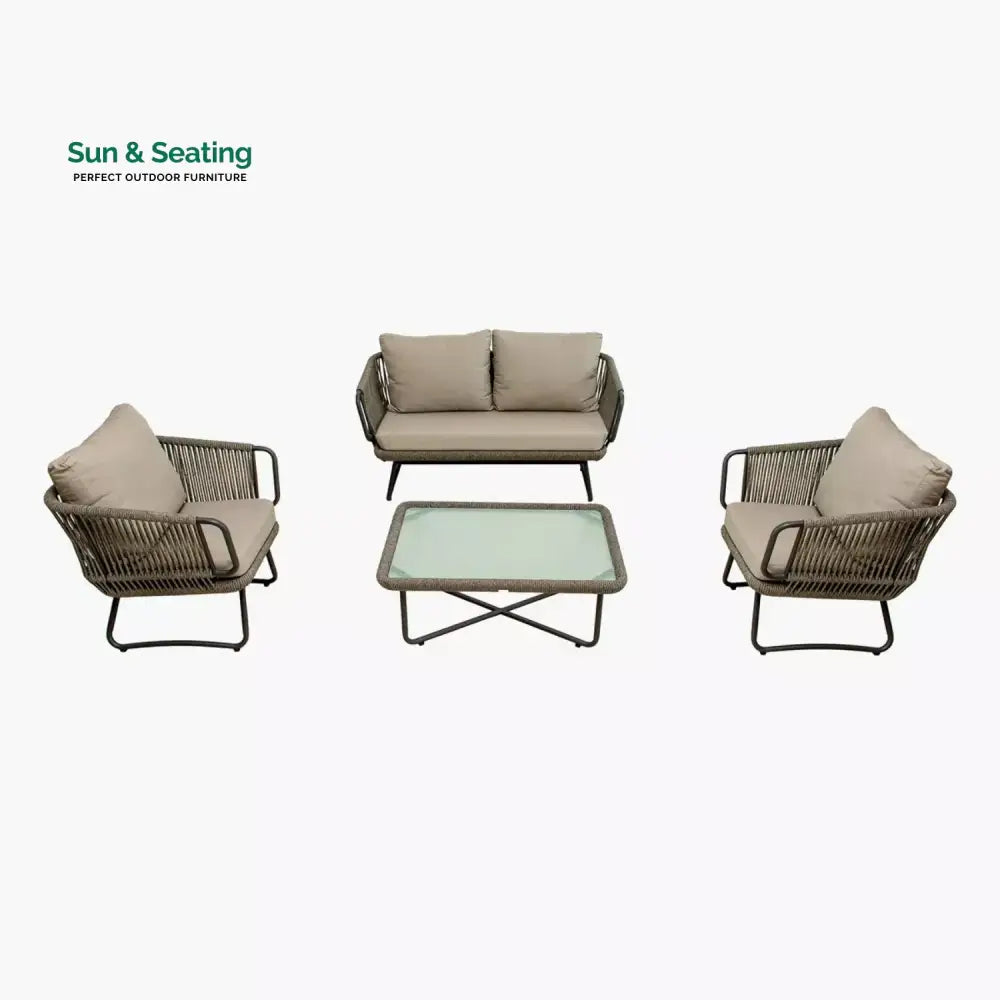 Valeria 4-Piece Rope Sofa Set With Glass Top Table Sofa Set