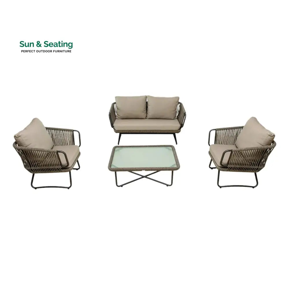 Valeria 4-Piece Rope Sofa Set With Glass Top Table Sofa Set