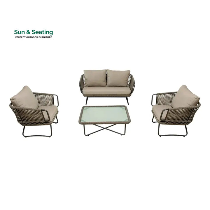 Valeria 4-Piece Rope Sofa Set With Glass Top Table Sofa Set