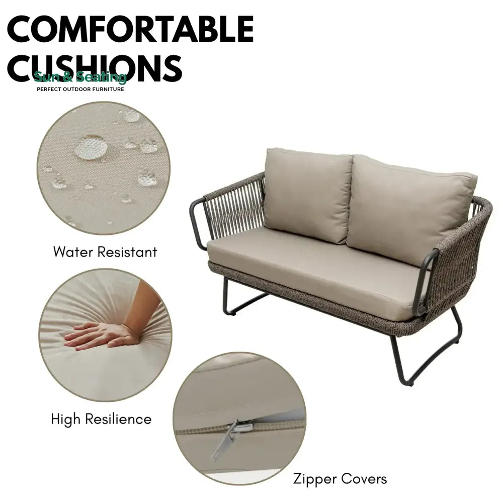 Valeria 4-Piece Rope Sofa Set With Glass Top Table Sofa Set
