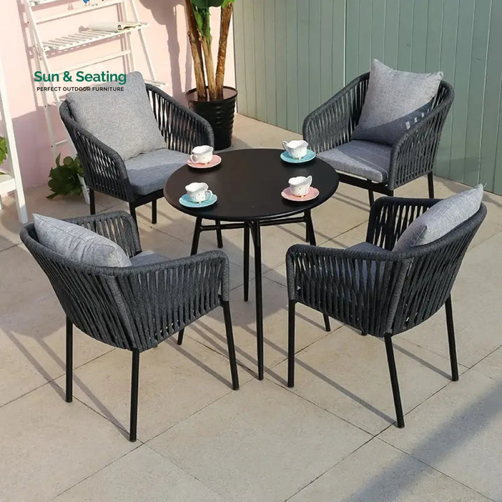 Vallis Outdoor Patio Seating Set 4 Chairs and 1 Table Set (Dark Grey) Braided &amp; Rope Coffee Table Sets