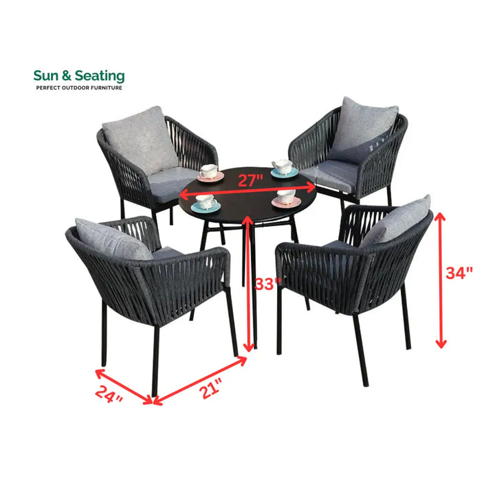 Vallis Outdoor Patio Seating Set 4 Chairs and 1 Table Set (Dark Grey) Braided &amp; Rope Coffee Table Sets
