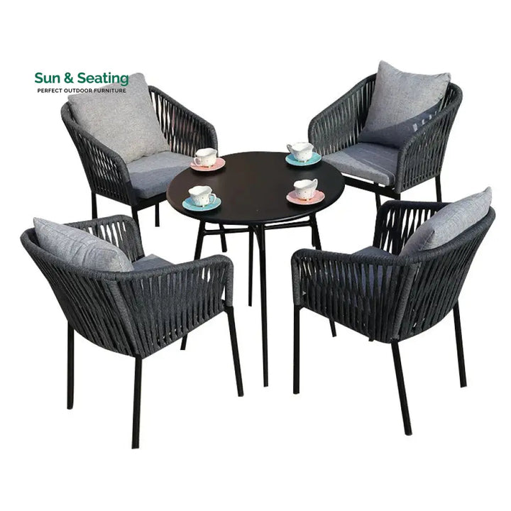 Vallis Outdoor Patio Seating Set 4 Chairs and 1 Table Set (Dark Grey) Braided &amp; Rope Coffee Table Sets