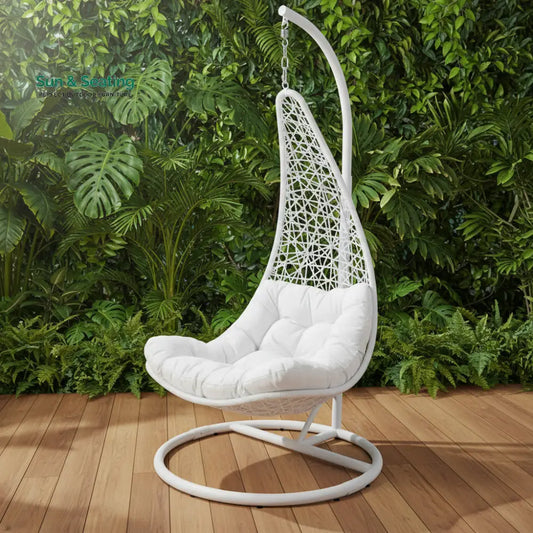 Vanda Single Seater Hanging Swing With Stand For Balcony Garden Swing (White) Swings