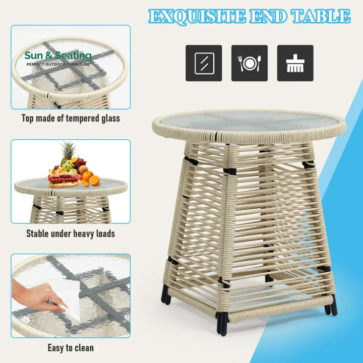 Varqo Outdoor Patio Seating Set 2 Chairs and 1 Table Set Braided &amp; Rope Coffee Table Sets