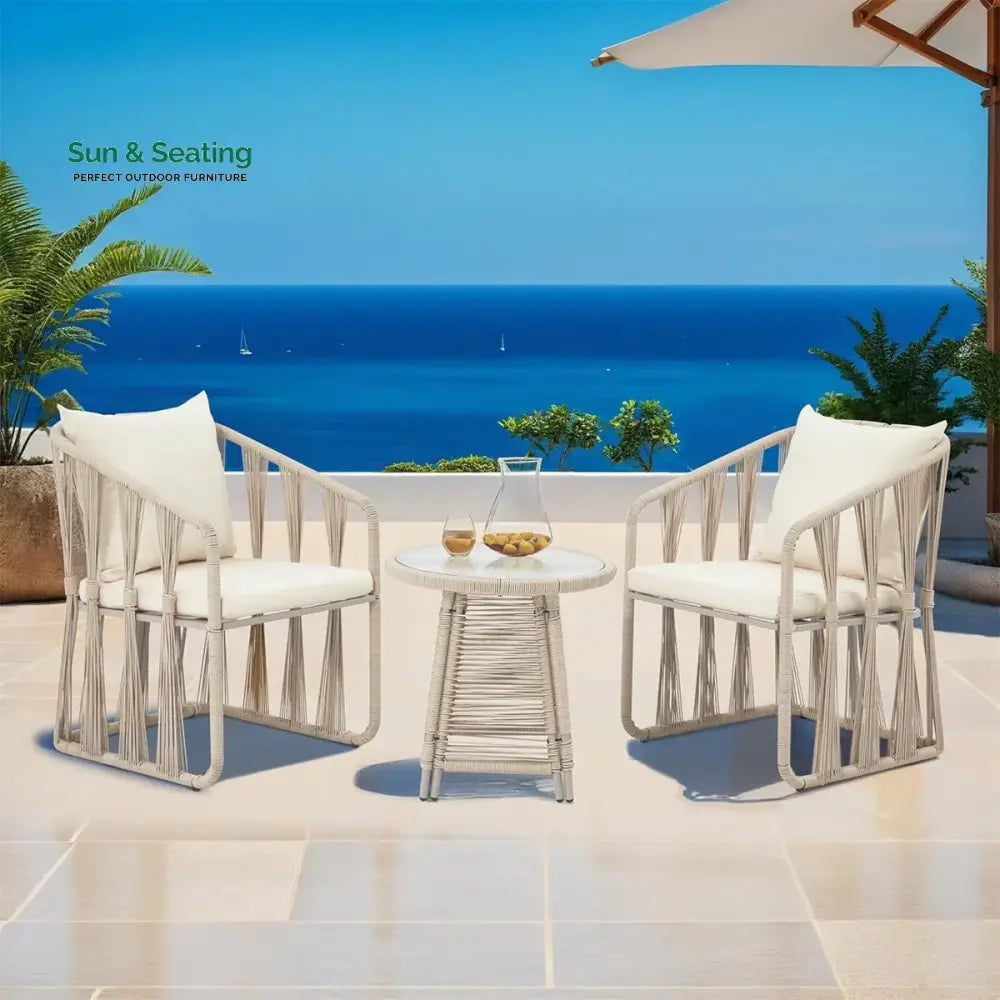 Varqo Outdoor Patio Seating Set 2 Chairs and 1 Table Set Braided &amp; Rope Coffee Table Sets