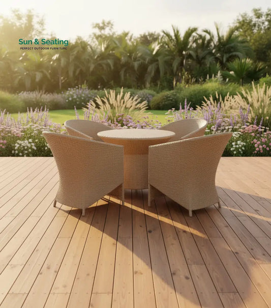 Vava Outdoor Patio Seating Set 4 Chairs and 1 Table Set (Cream) Coffee Table Sets