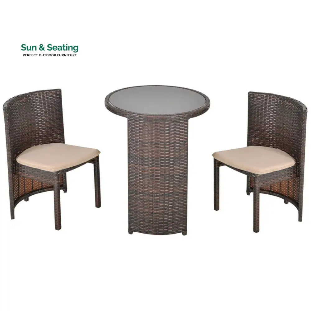 Vavrik Outdoor Patio Seating Set 2 Chairs and 1 Table Set (Brown) Coffee Table Sets