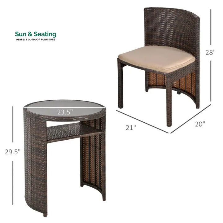 Vavrik Outdoor Patio Seating Set 2 Chairs and 1 Table Set (Brown) Coffee Table Sets