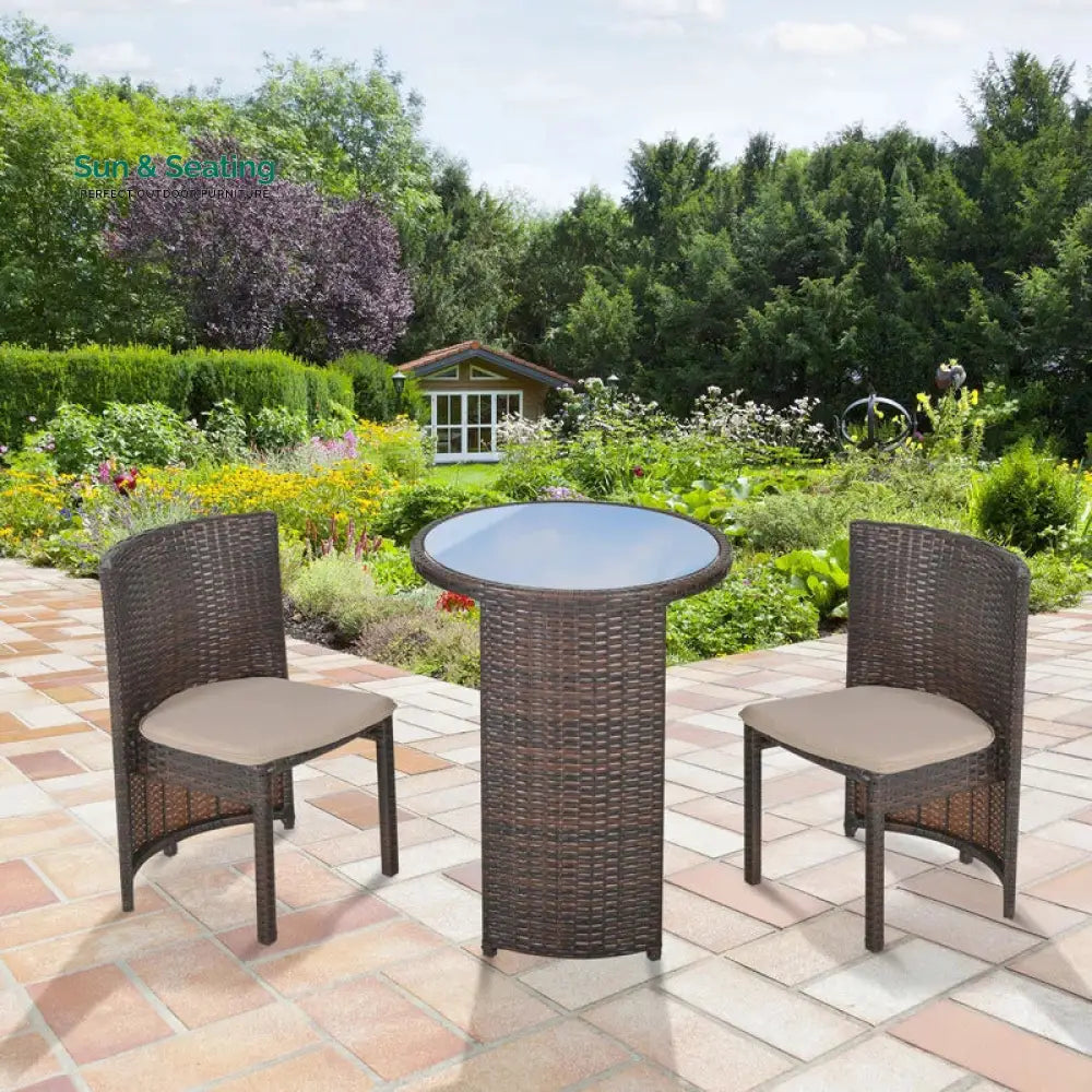 Vavrik Outdoor Patio Seating Set 2 Chairs and 1 Table Set (Brown) Coffee Table Sets