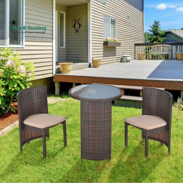 Vavrik Outdoor Patio Seating Set 2 Chairs and 1 Table Set (Brown) Coffee Table Sets