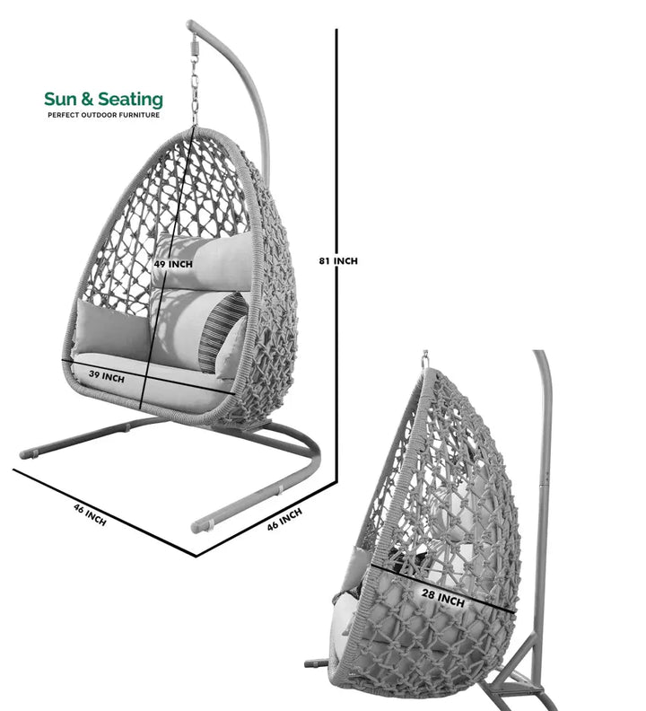 Vea Single Seater Hanging Swing With Stand For Balcony Garden (Natural) Braided &amp; Rope Swings