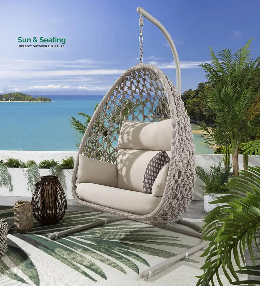 Vea Single Seater Hanging Swing With Stand For Balcony Garden (Natural) Braided & Rope Swings