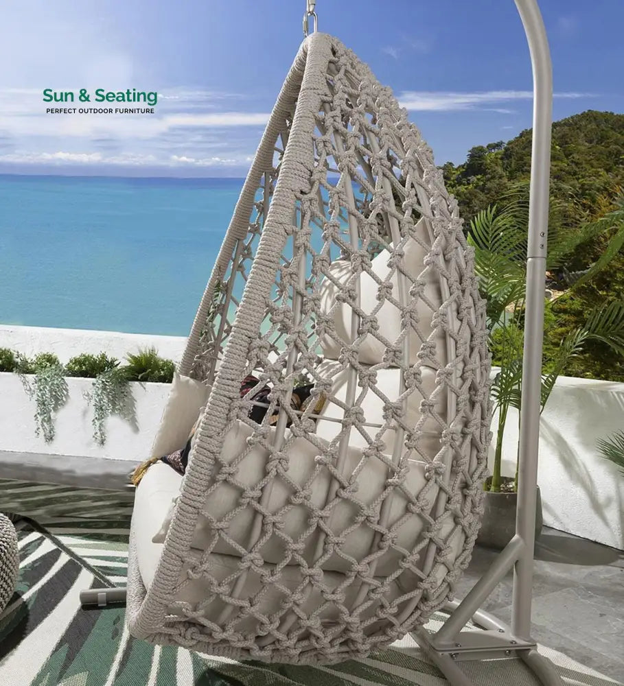 Vea Single Seater Hanging Swing With Stand For Balcony Garden (Natural) Braided &amp; Rope Swings