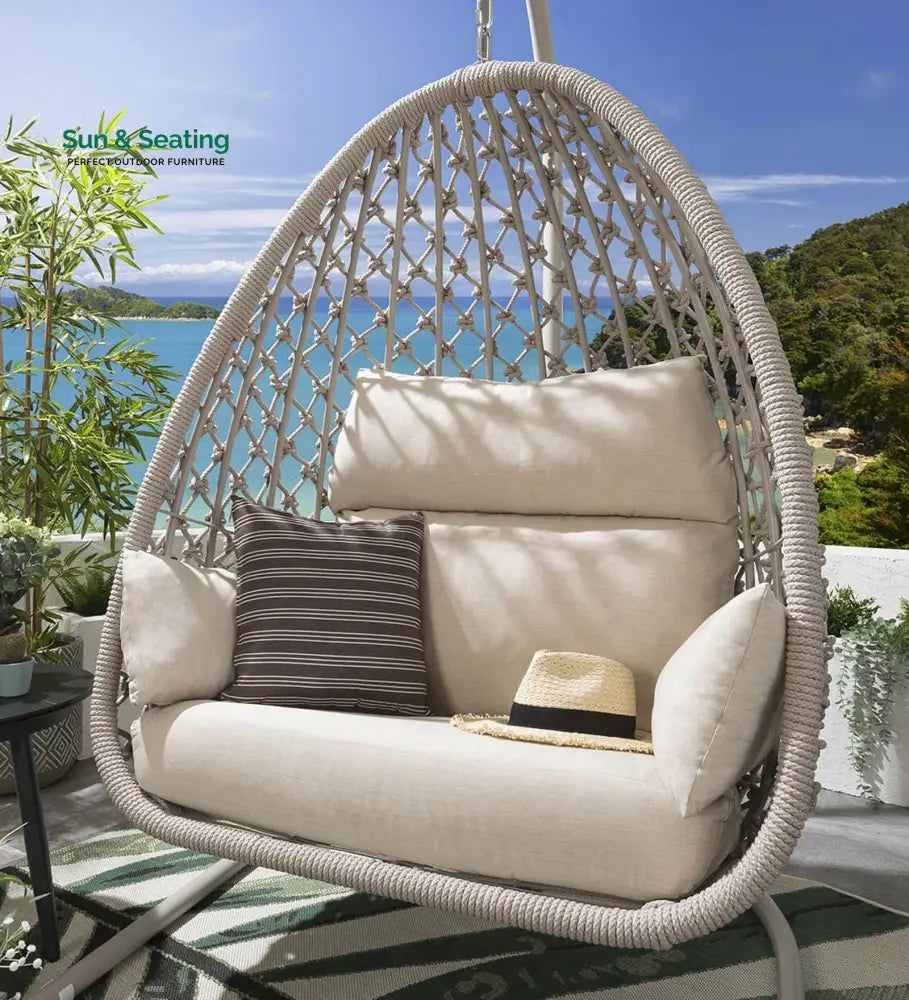 Vea Single Seater Hanging Swing With Stand For Balcony Garden (Natural) Braided &amp; Rope Swings