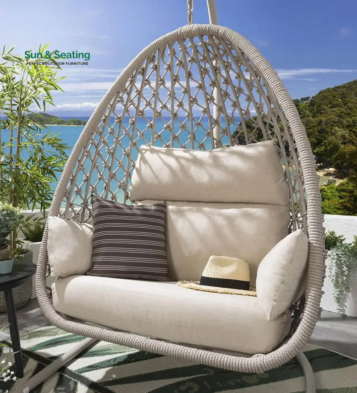 Vea Single Seater Hanging Swing With Stand For Balcony Garden (Natural) Braided &amp; Rope Swings