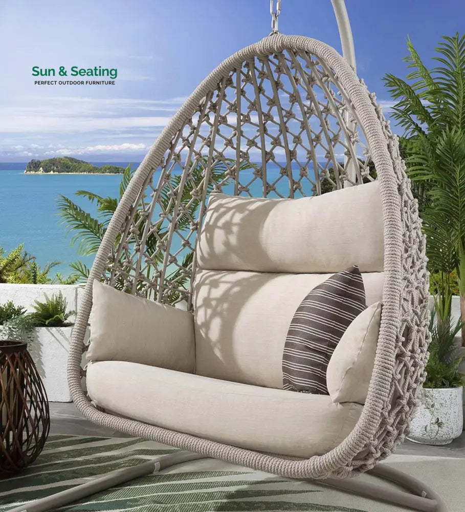 Vea Single Seater Hanging Swing With Stand For Balcony Garden (Natural) Braided &amp; Rope Swings