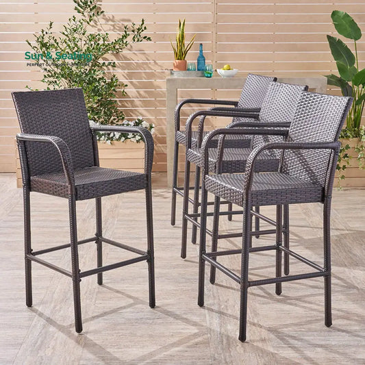Venezia Outdoor Patio Bar Chair 4 Chairs For Balcony (Brown) Bar Sets