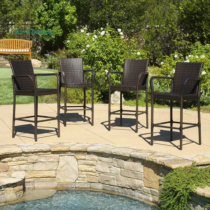 Venezia Outdoor Patio Bar Chair 4 Chairs For Balcony (Brown) Bar Sets