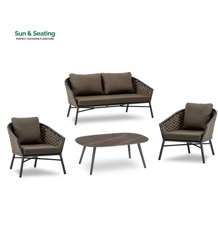 Venezia Outdoor Sofa Set 2 Seater 2 Single seater and 1 Center Table Braided &amp; Rope Brown Sofa Sets