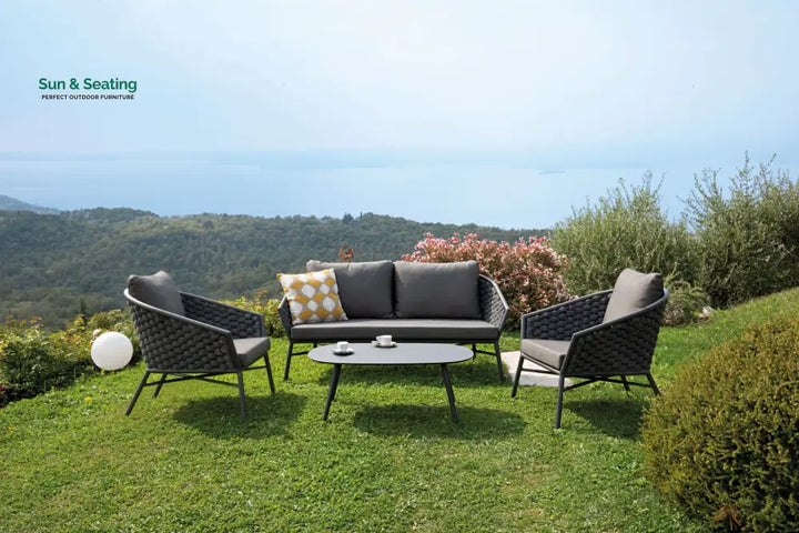 Venezia Outdoor Sofa Set 2 Seater 2 Single seater and 1 Center Table Braided &amp; Rope Dark Grey Sofa Sets