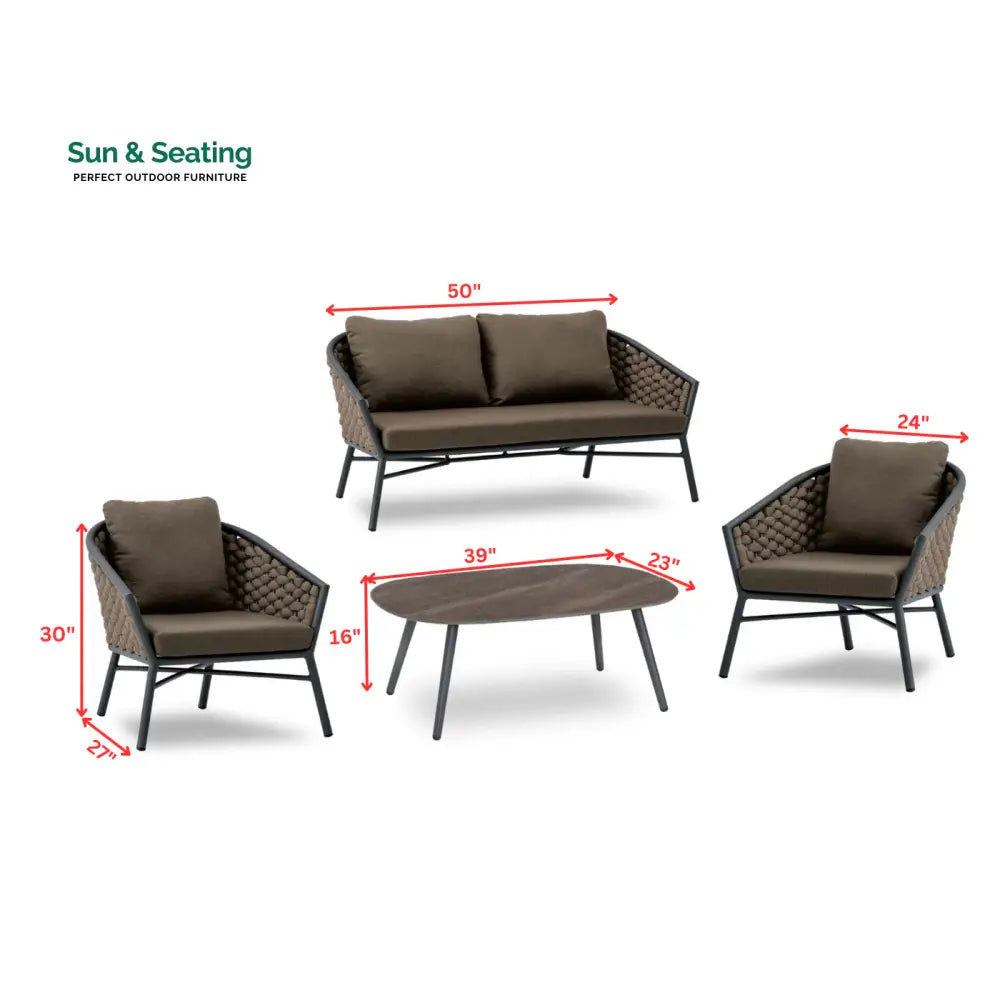 Venezia Outdoor Sofa Set 2 Seater 2 Single seater and 1 Center Table Braided &amp; Rope Sofa Sets