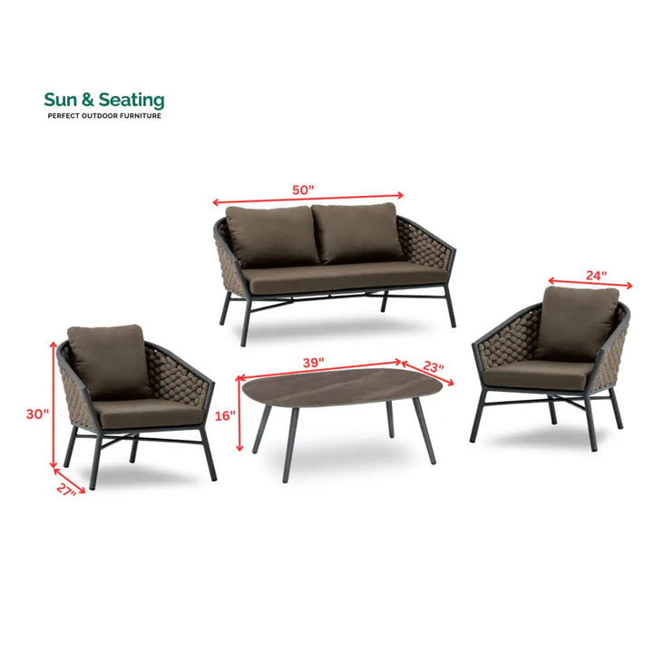 Venezia Outdoor Sofa Set 2 Seater 2 Single seater and 1 Center Table Braided &amp; Rope Sofa Sets