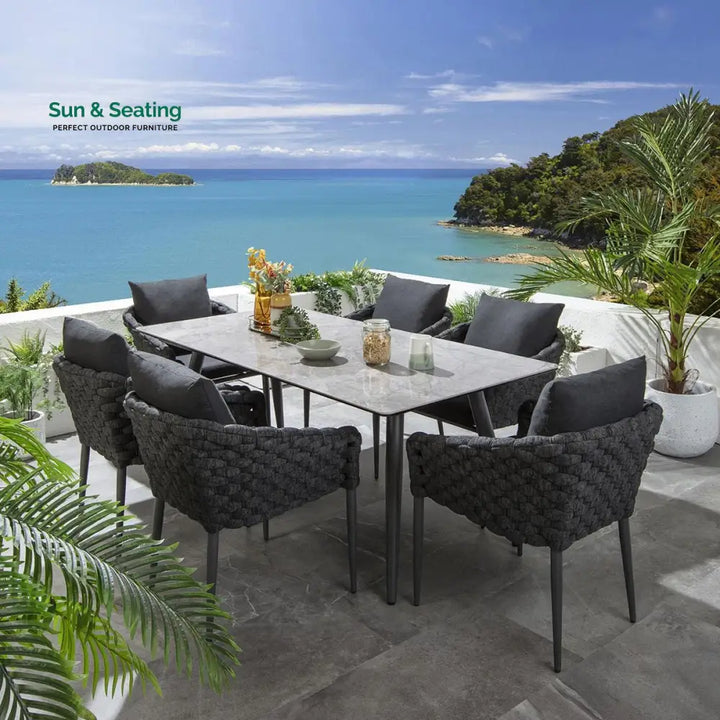 Ventus Outdoor Patio Seating Set 6 Chairs and 1 Table Set (grey) Dining sets