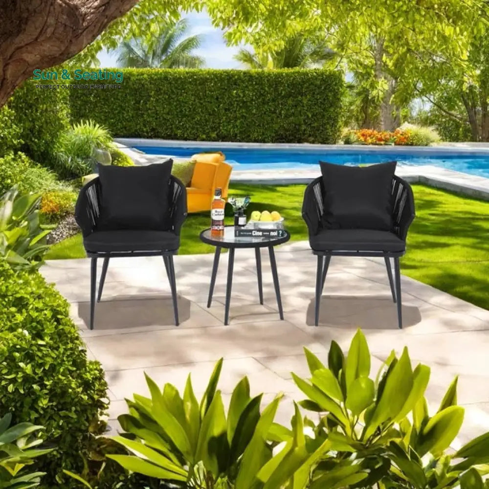 Veras Outdoor Patio Seating Set 2 Chairs and 1 Table Set Braided &amp; Rope Coffee Table Sets