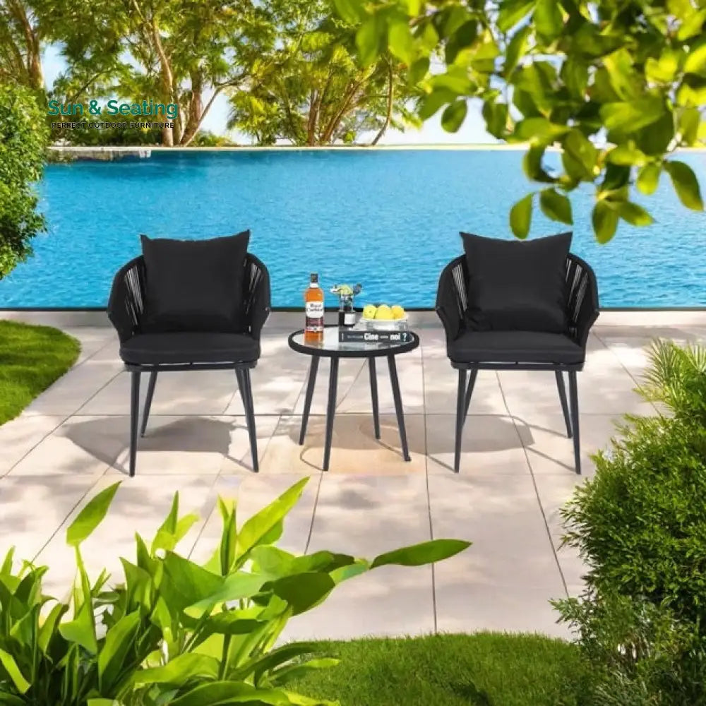 Veras Outdoor Patio Seating Set 2 Chairs and 1 Table Set Braided &amp; Rope Coffee Table Sets