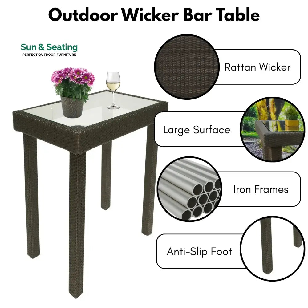 Verena Outdoor Rattan Wicker Bar Glass Top Table Bar Table