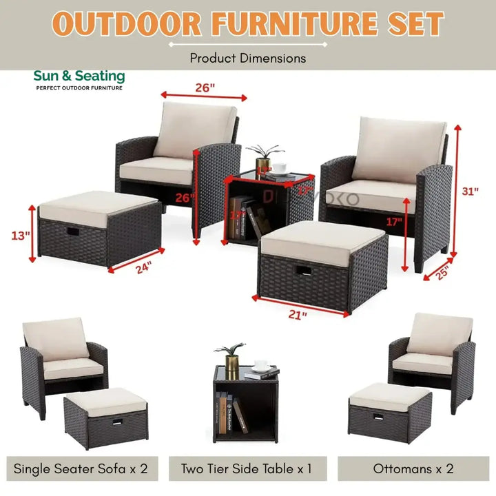 Verónica 5 Piece Outdoor Patio Wicker Furniture Set Patio Sofa Set