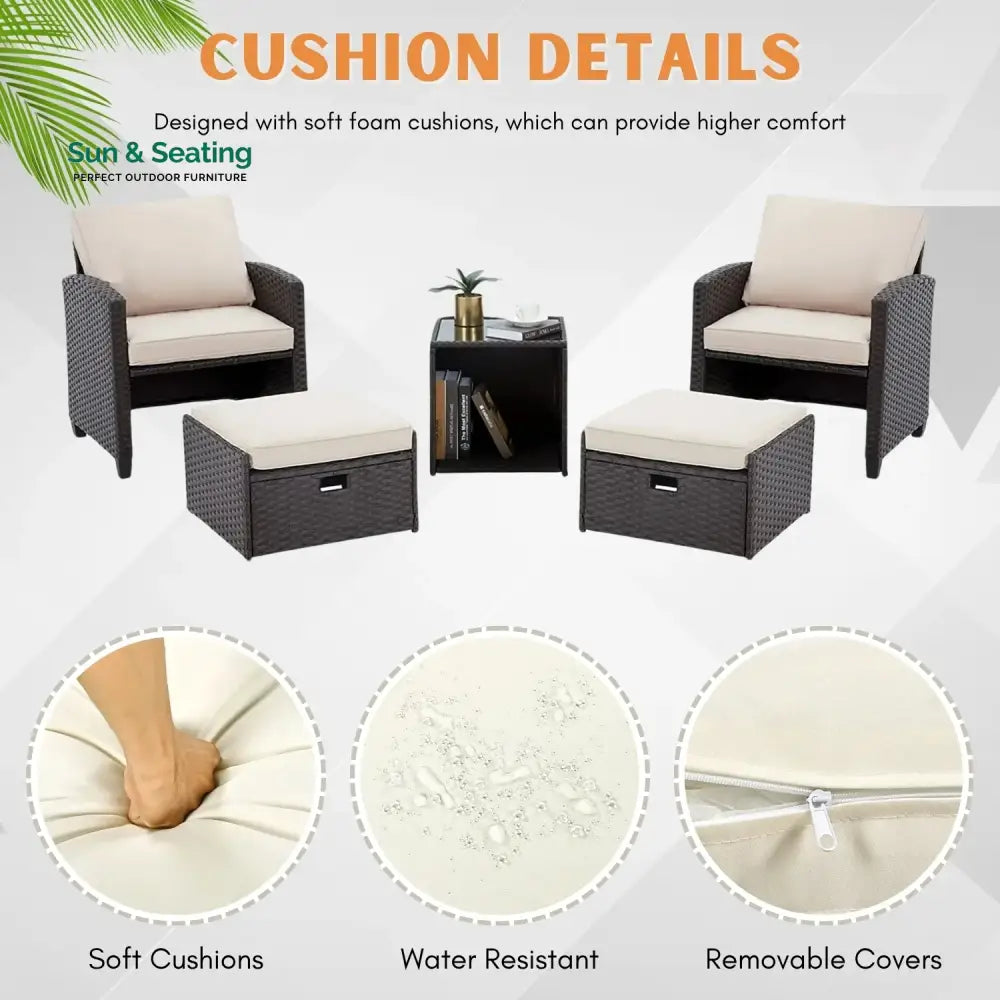 Verónica 5 Piece Outdoor Patio Wicker Furniture Set Patio Sofa Set