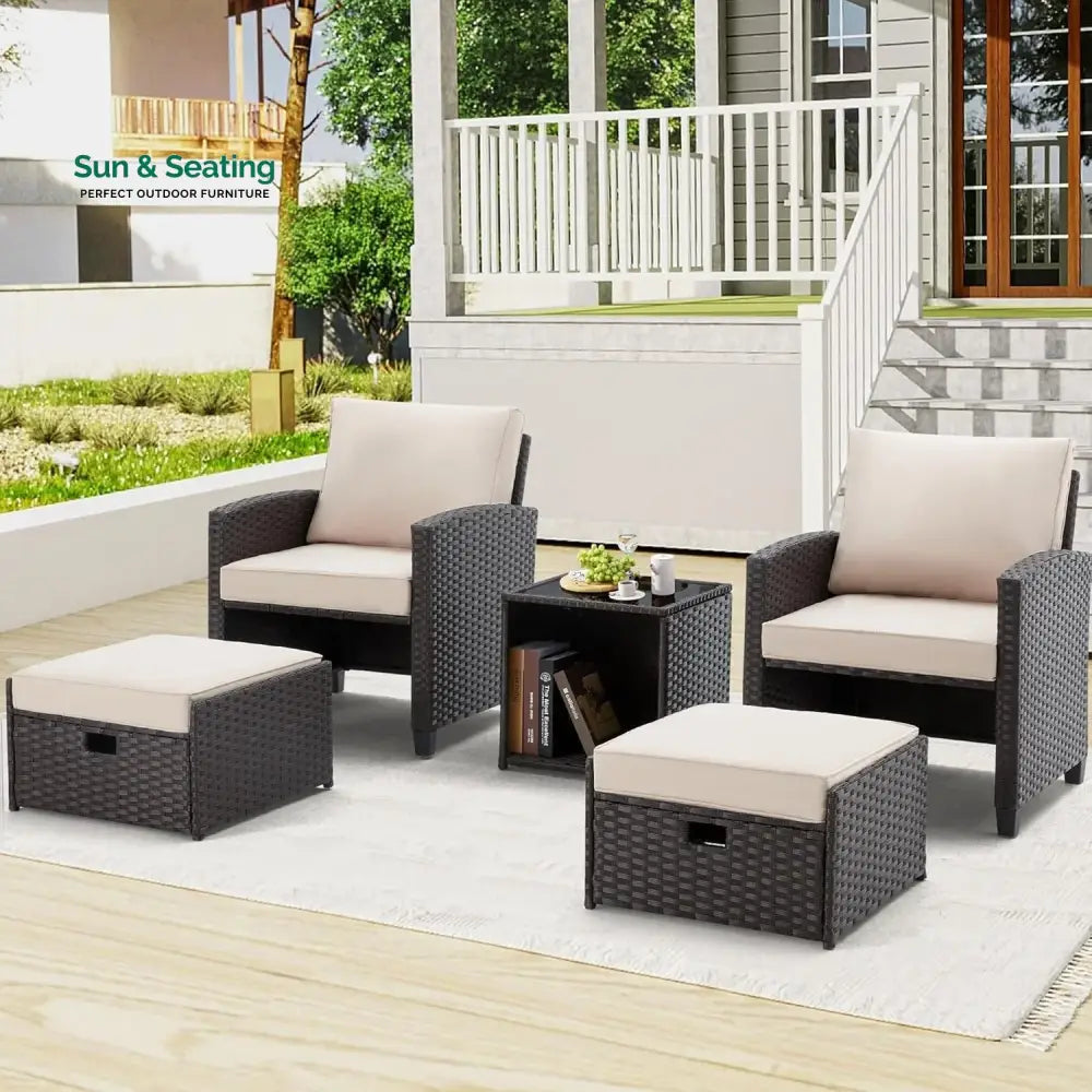 Verónica 5 Piece Outdoor Patio Wicker Furniture Set Patio Sofa Set