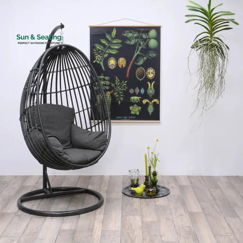Verratti Single Seater Hanging Swing With Stand For Balcony Garden Swing (Black) Swings