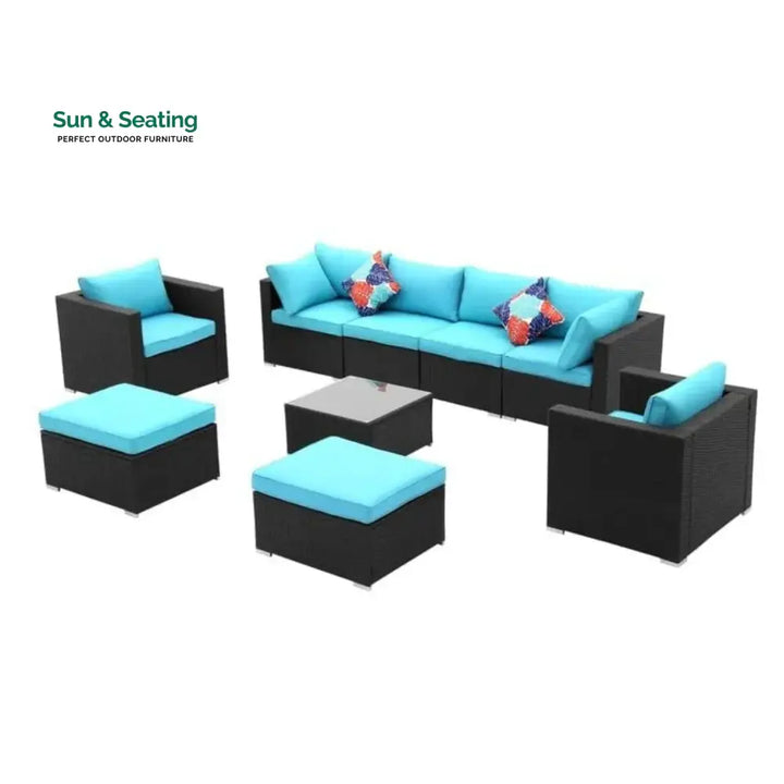Vesna 6-Piece Outdoor Conversation Set (Black/Sky-Blue) Sofa Set