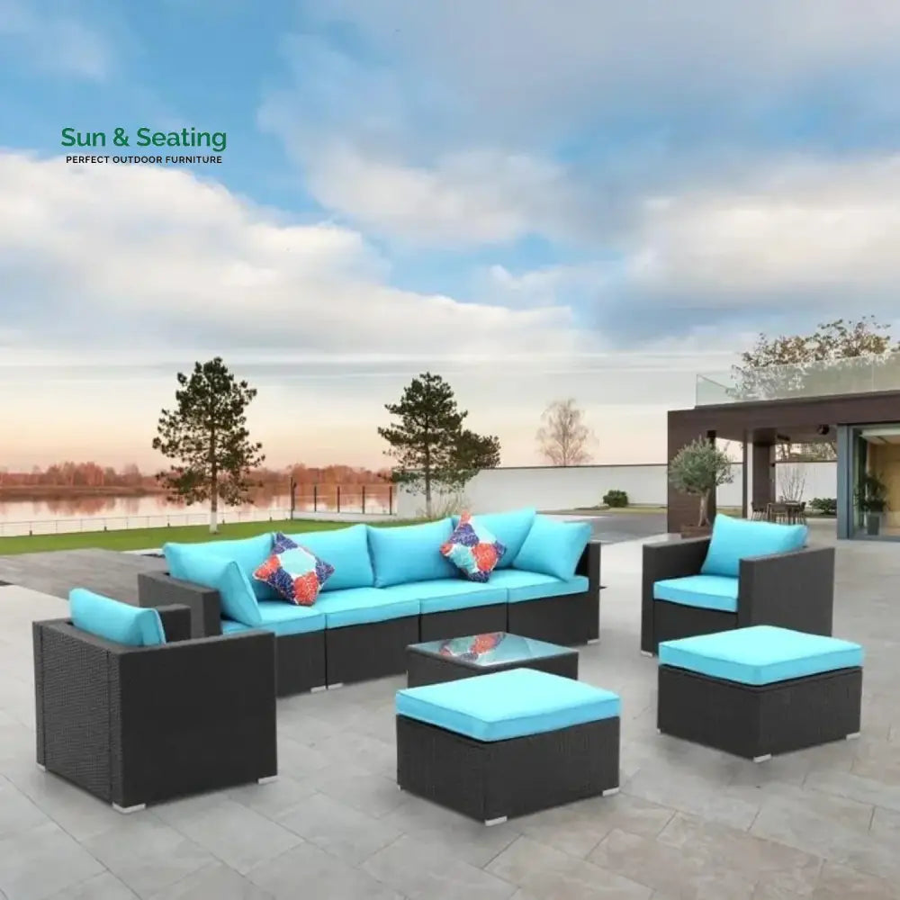 Vesna 6-Piece Outdoor Conversation Set (Black/Sky-Blue) Sofa Set