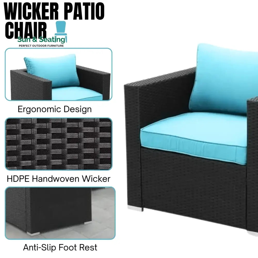 Vesna 6-Piece Outdoor Conversation Set (Black/Sky-Blue) Sofa Set