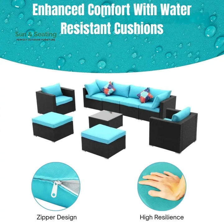Vesna 6-Piece Outdoor Conversation Set (Black/Sky-Blue) Sofa Set